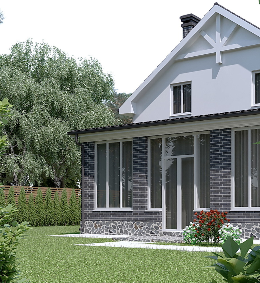 "Экстерьер небольшого домика с ландшафтом"