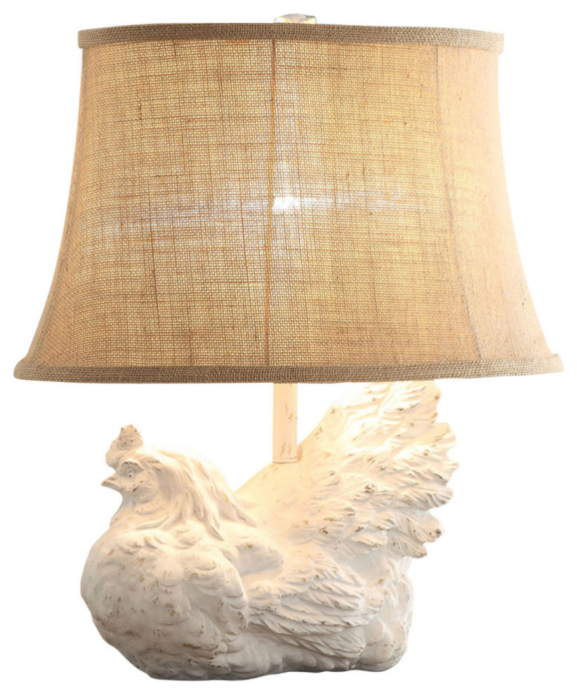 Rooster Table Lamp, White Washed Farmhouse Table Lamps by