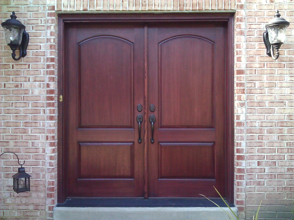 Traditional front door in Philadelphia with a double front door and a medium wood front door.