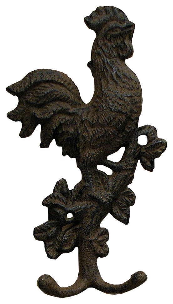 Cast Iron Antique Style Rustic ROOSTER Coat Hook Brown Finish CHICKEN Hat Rack