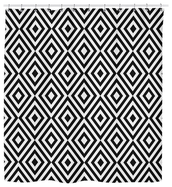 Black And White Geometric Shower, Black And Grey Geometric Shower Curtain