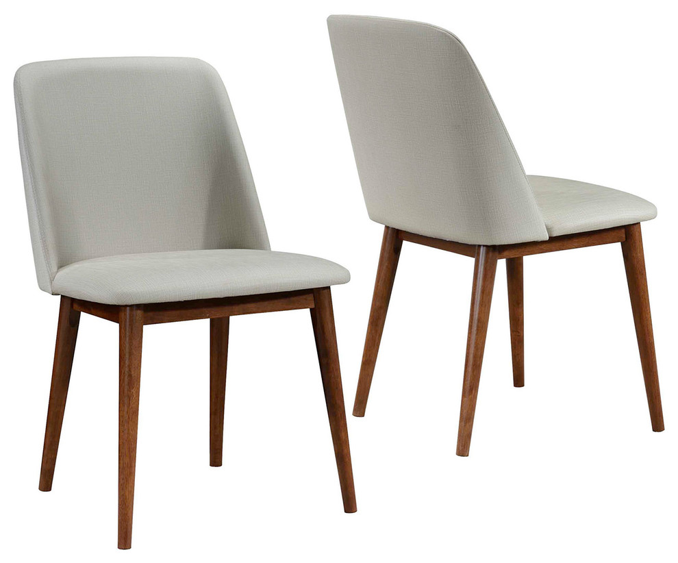 Midcentury Modern Tan Upholstered Dining Chairs Dark Walnut Wood Legs