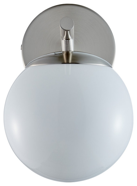 Aidan Single Sconce, Brushed Nickel With Glossy Frosted Glass