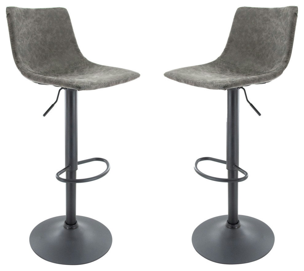 LeisureMod Tilbury Modern Adjustable Gray Bar Stool Set of 2