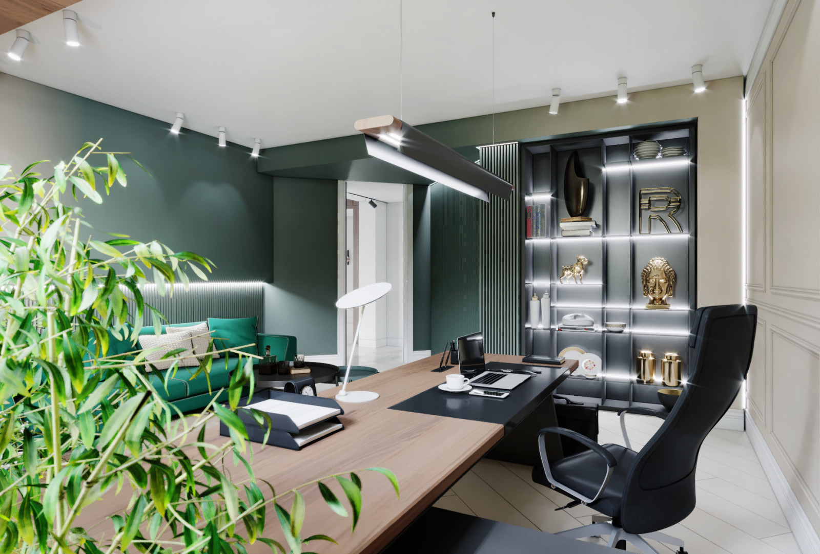 Домашний кабинет в двухуровневом пентхаусе площадью 360 м2