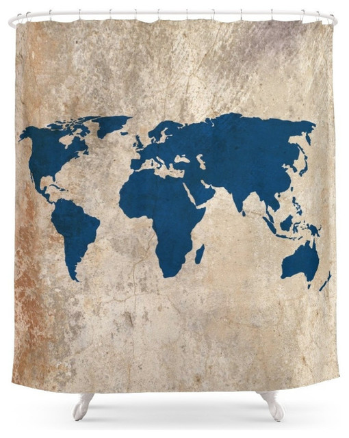 Rustic World Map Shower Curtain Contemporary Shower Curtains