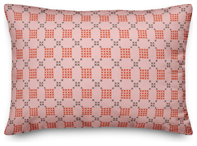 Pink Cross-Stitch Printed Pattern Throw Pillow