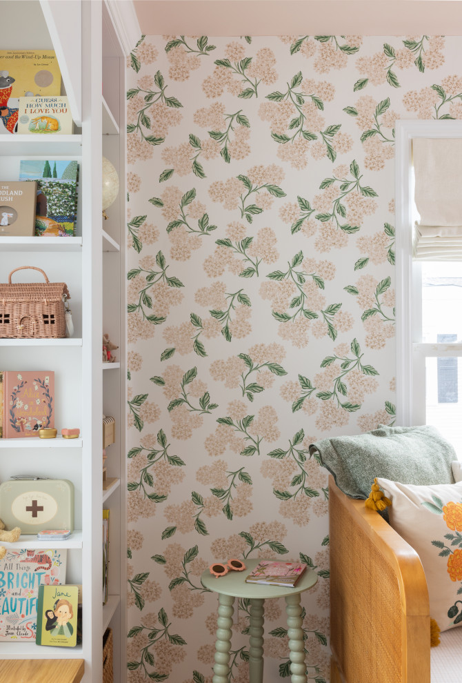 Playful Garden Bedroom - Inspiration for a girl wallpaper nursery remodel in New York