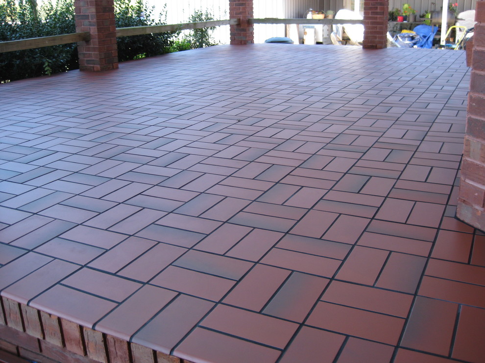 Basketweave With Quarry Tile Over Concrete Patio Traditional