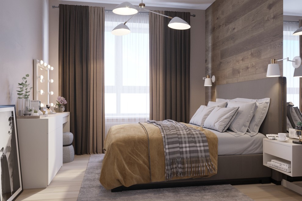 Спальня в деревянной отделке