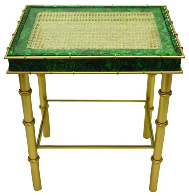 Malachite Emerald Green Side Table Midcentury Modern Accent End Bamboo
