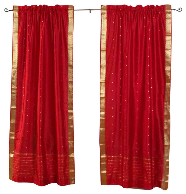 Fire Brick Rod Pocket Sheer Sari Curtain Drape Panel Piece