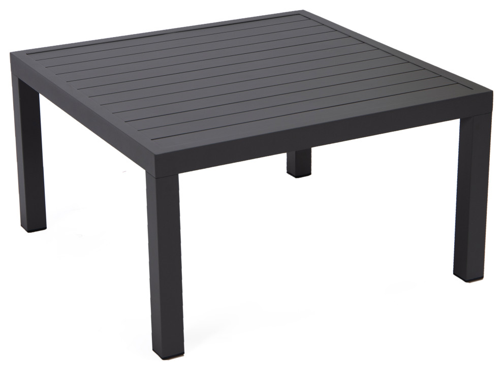 LeisureMod Hamilton Modern Outdoor Patio Aluminum Coffee Table in Black Transitional Outdoor