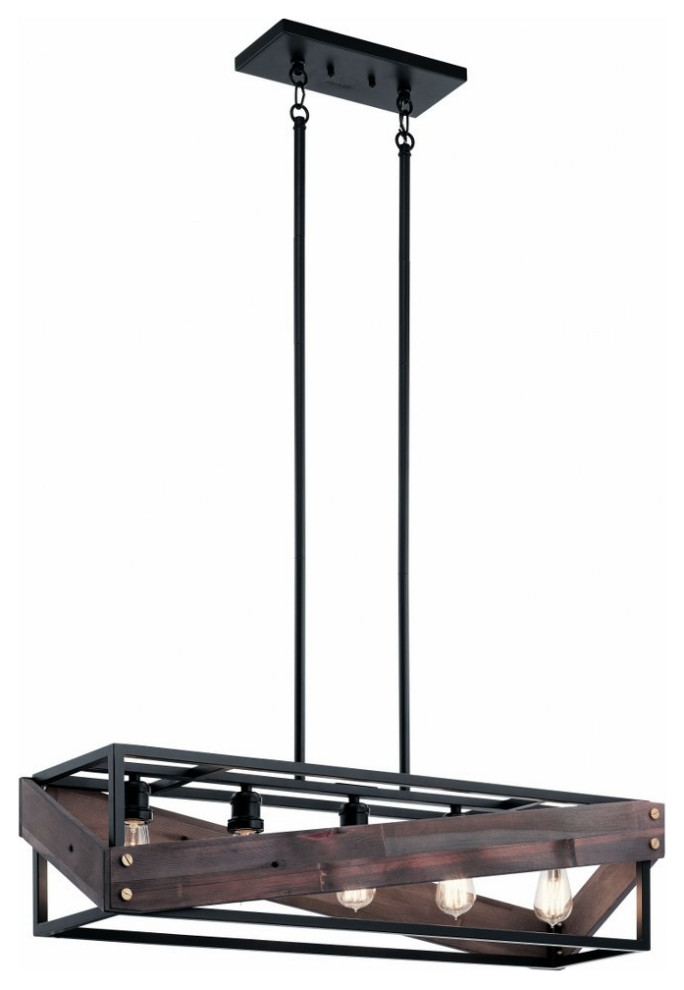 5 Light Contemporary Metal & Reclaimed Wood Kitchen Island Light