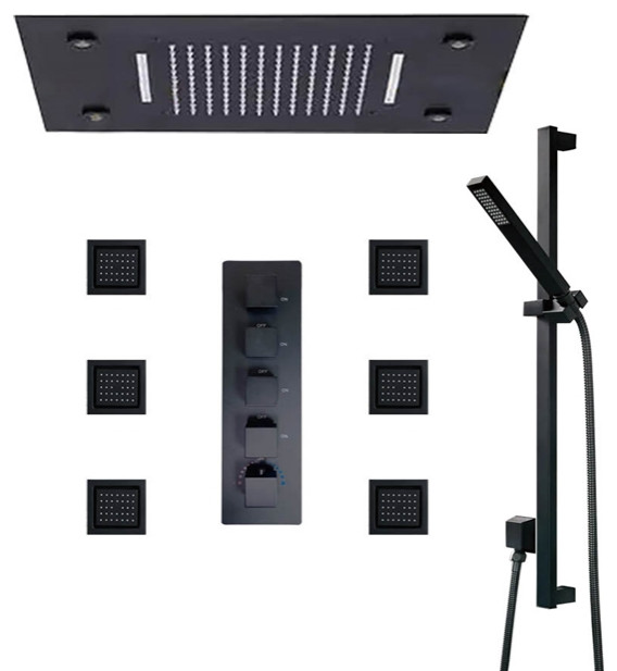 LED 20"x14in Rainfall Shower System With Handheld Shower and 6 Body