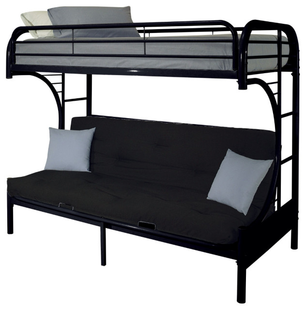 Eclipse Twin Xl Over Queen Futon Metal Bunk Bed With Guardrails, Black