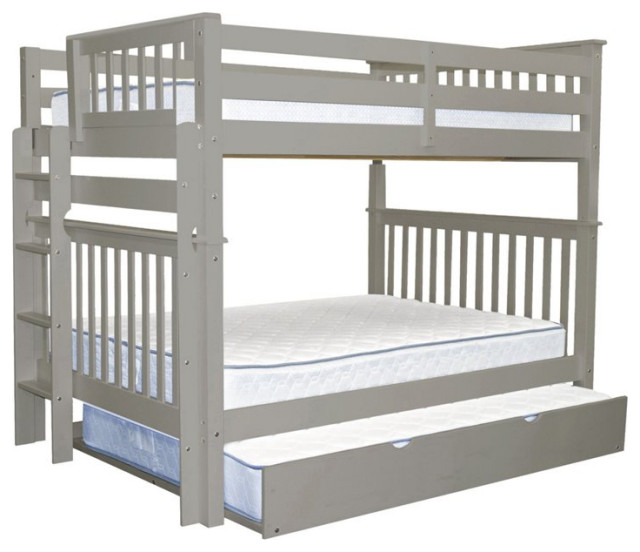Bedz King Pine Wood Full over Full Bunk Bed with Full Trundle in Dark