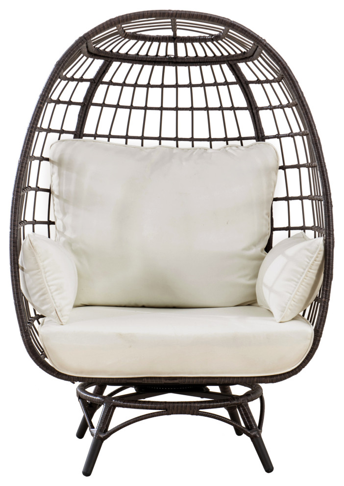 Sunjoy Laura Outdoor Patio Metal Framed Wicker Swivel Egg Cuddle Chair