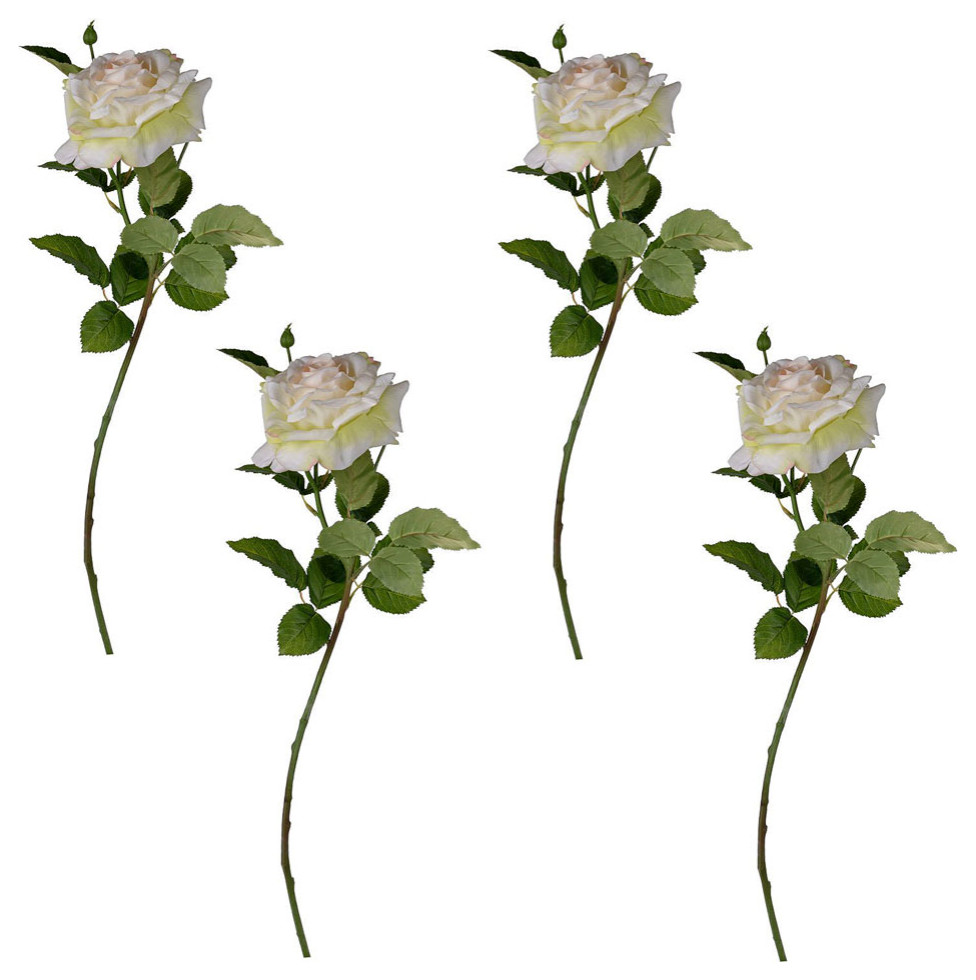 Set Of 4 Real Touch Rose Stem, Cream 7x26"H Transitional Artificial