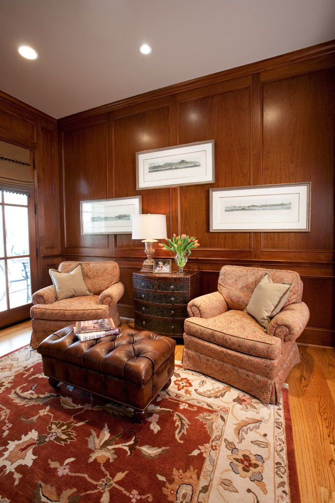 Design ideas for a large traditional study room in Houston with light hardwood floors.