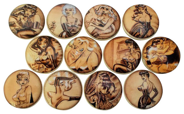 Vintage Pin Up Girls Cabinet Knobs 12 Piece Set Traditional