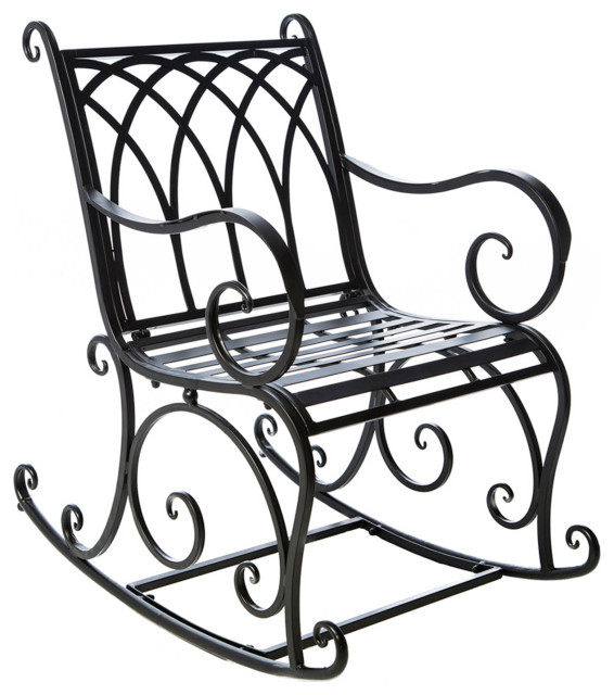 Evergreen Black Patio Rocking Chair Mediterranean Outdoor Rocking