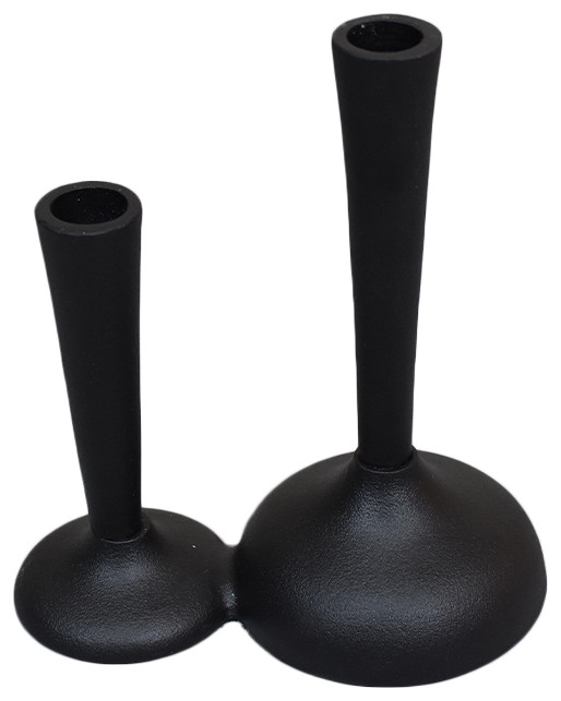 Handmade Aluminum Geometric Black Set Of One Vase Candle Holder, 25x16x17 Contemporary