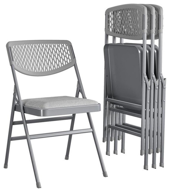 Pemberly Row Modern Ultra Comfort Folding Chair in Gray (4pack) Outdoor Folding Chairs by