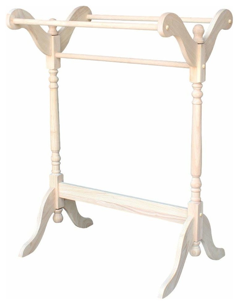 Contemporary Quilt Rack, Solid Wood, Unfinished Traditional Blanket
