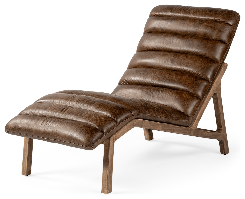 Pierre Genuine Leather Armless Chaise Lounge Chair - Transitional