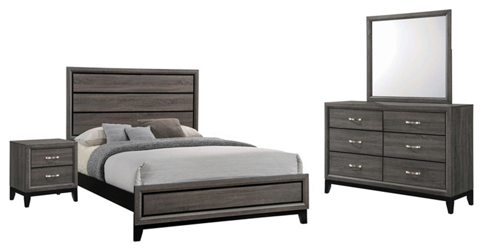 4 Pc. Full Panel Bedroom Set in Gray Oak Bedroom Furniture Sets by