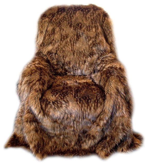 Brown Wolf Shag Faux Fur Throw Blanket, 5'x7'