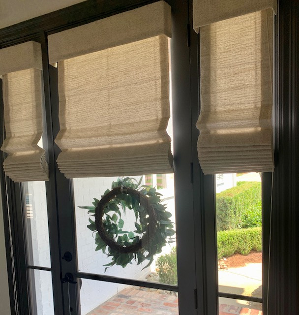 Roman Shades for Front Door and Sidelights in Covington, LA Entrance