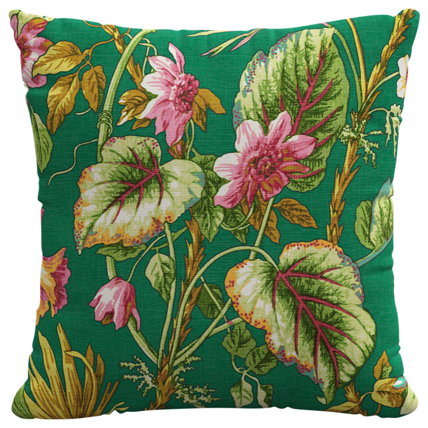 Red from Scalamandre 20" Decorative Pillow, Tropical Flora Green