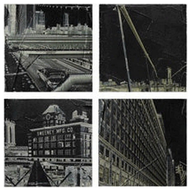 Set of 4 Black and White City Landscape Prints on Canvas for Modern