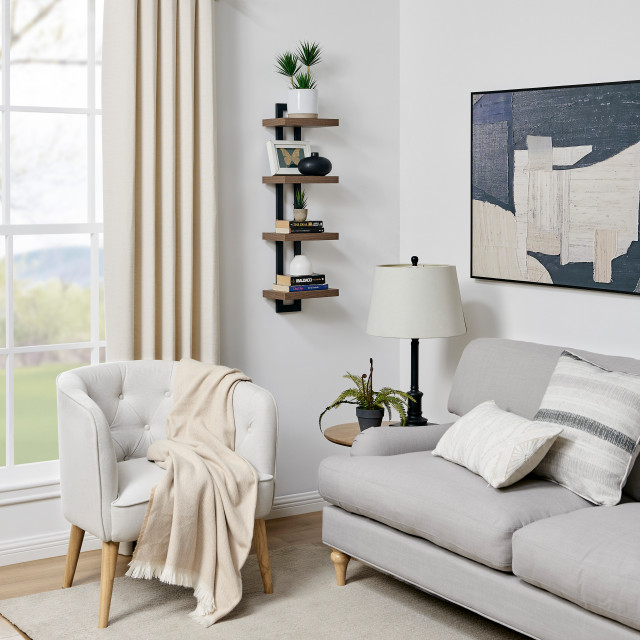 Danya B. 4-Tier Ladder Bracket Floating Wall Shelves Metal and MDF ...