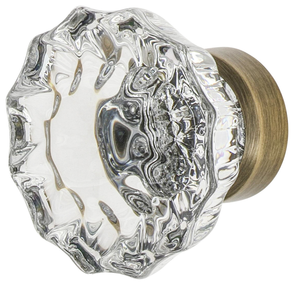 Crystal 1 3/8" Cabinet Knob in Antique Brass