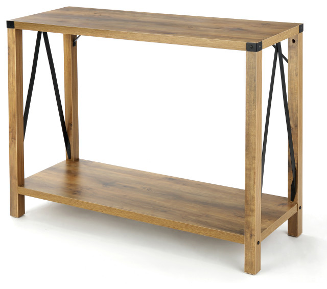 Landia Home Console Table with Storage and Metal Plated Table Top Edges
