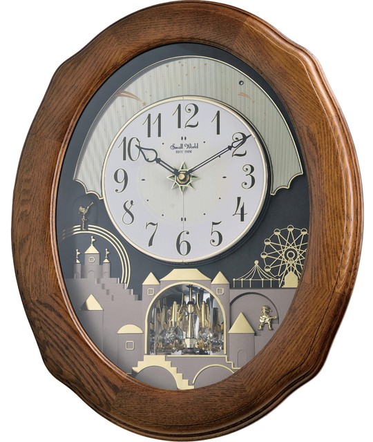 Joyful Timecracker Oak, Rhythm Small World Musical Motion Clock