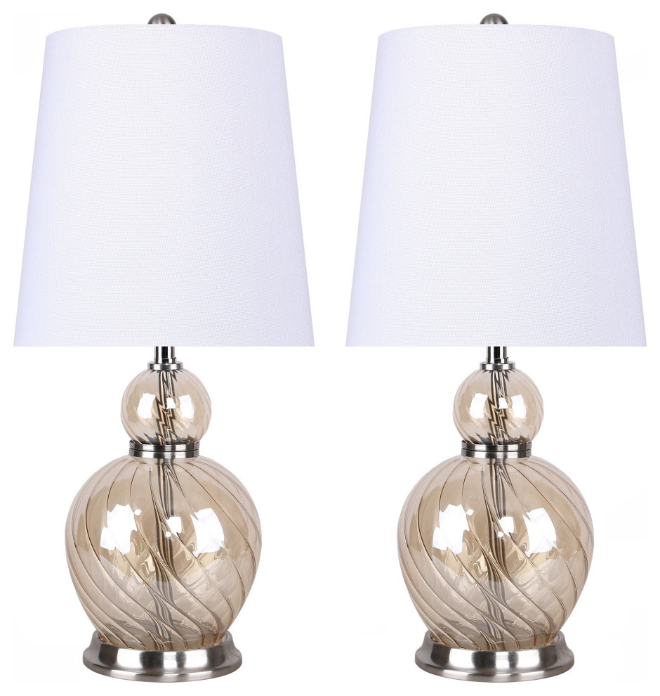 19" Clear Amber Glass Lamp, Vase-Inspired Base/White Linen Shade, Set of 2  - Traditional - Lamp Sets - by Grandview Gallery | Houzz