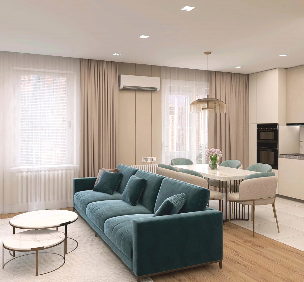 Монохром в двухкомнатной квартире для молодой пары