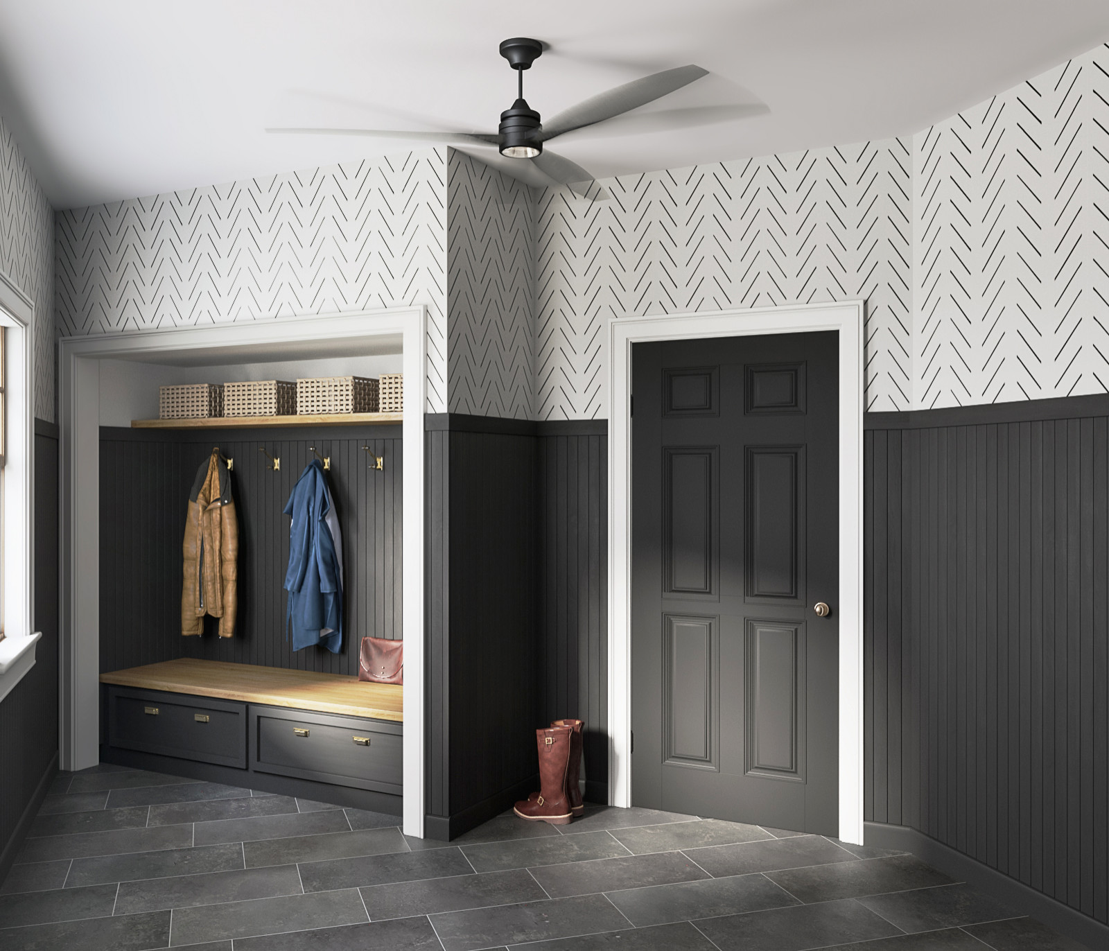 Apex NC  Farmhouse - Mud Room Rendering