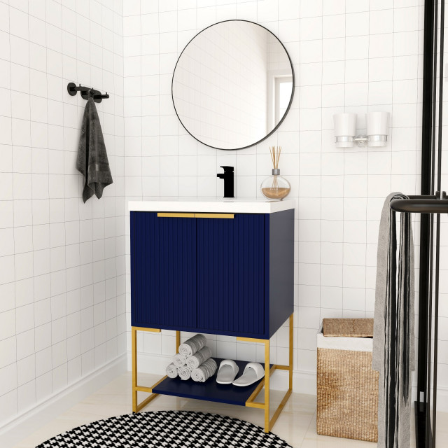 BNK Freestanding Raised Grain Bathroom Vanity With Resin Basin, 24 ...
