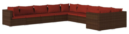 vidaXL Patio Lounge Set Outdoor Sectional Sofa Set 10 Piece Poly Rattan Brown
