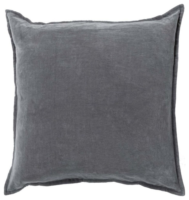 Surya Cotton Velvet Down Fill 20" Square Pillow, Charcoal
