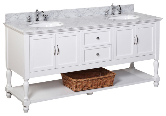 Beverly 72" Double Bath Vanity With Carrara Top, White
