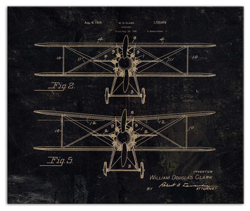 Vintage Airplane Patent 20x24 Canvas Wall Art