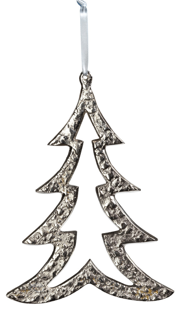 6.25" Tall Aluminum Christmas Tree Ornament, Silver, Set of 6