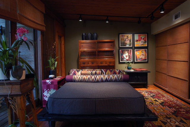 Interior Designer's own home in the woods asian-bedroom