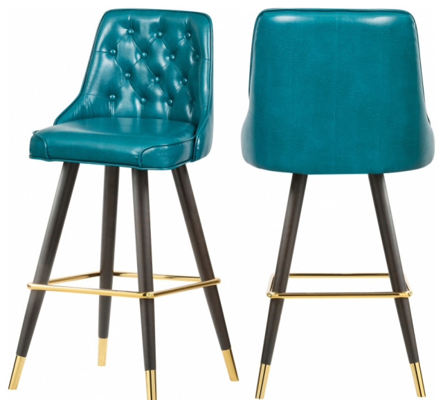 Jessi Faux Leather Bar Counter Stool, Teal Leather Bar Stools With Backs